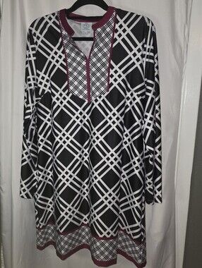 Tracy Negoshian Brenda Dress Squared Geo Blk Tunic Shift Long Sleeve XL